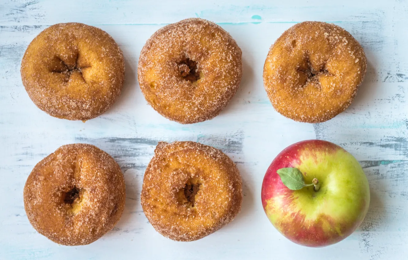 Photo wallpaper apples, sugar, donuts