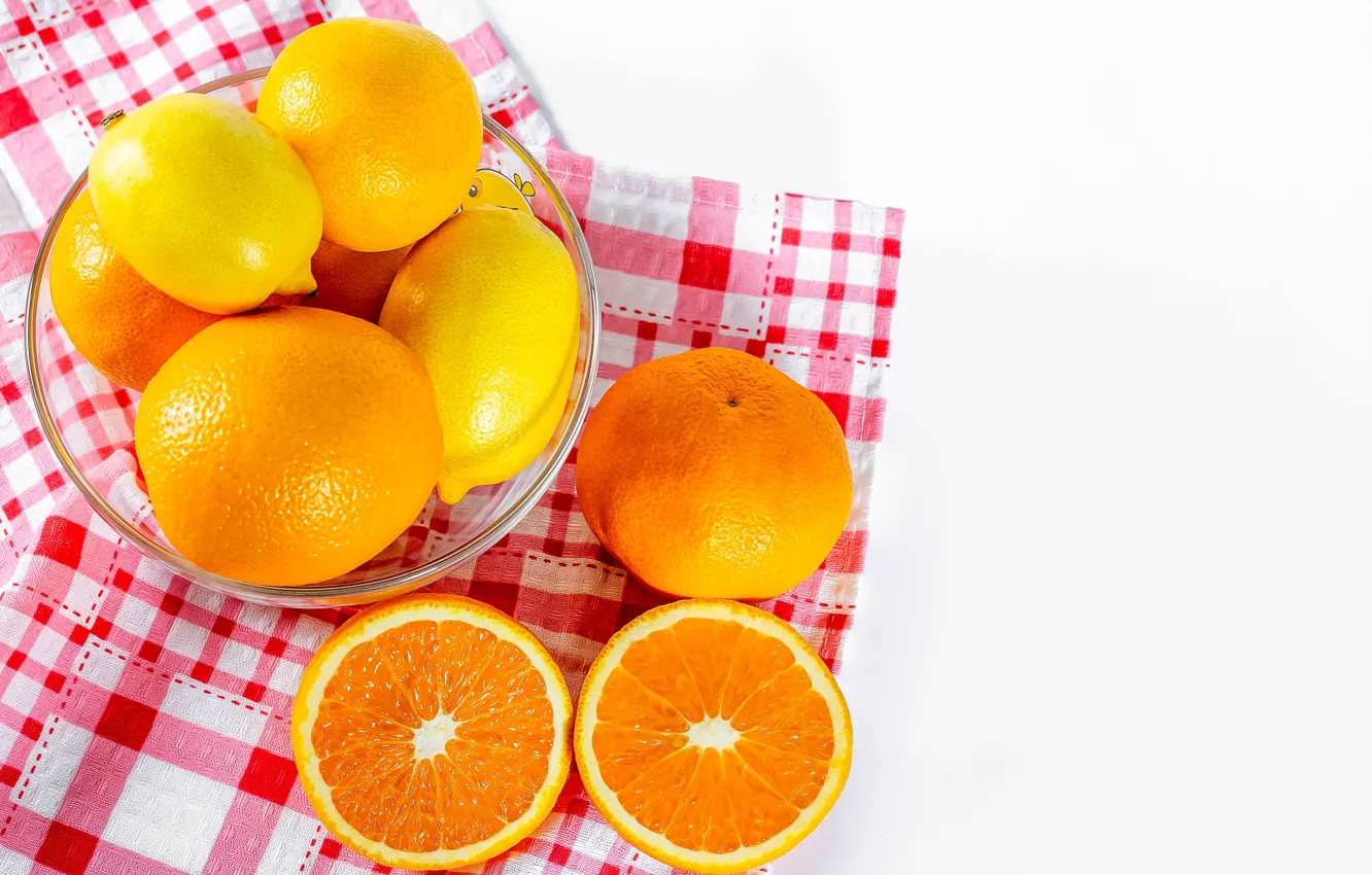 Photo wallpaper oranges, bowl, lemons, tangerines, citrus, swipe