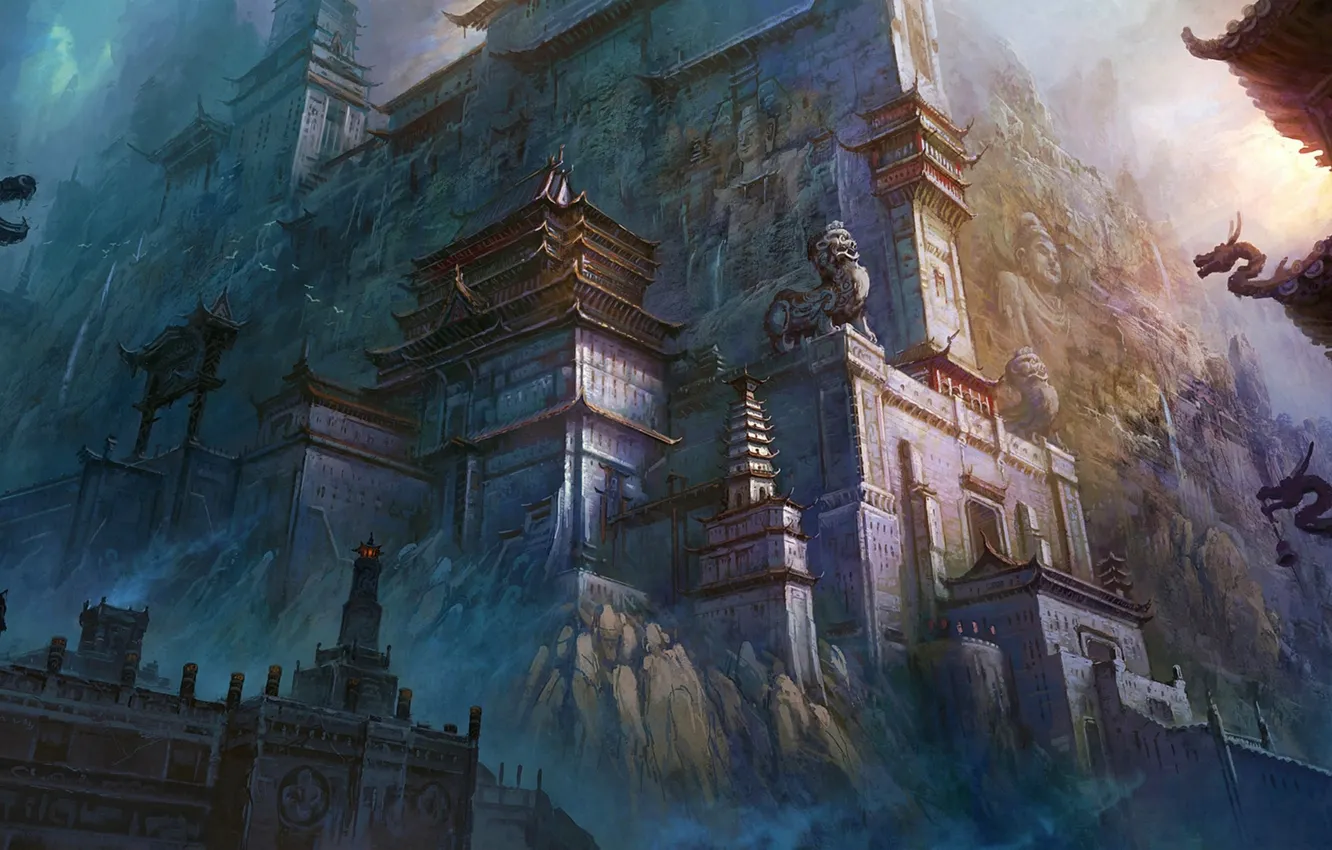 Photo wallpaper the city, rocks, art, China, East, sculpture