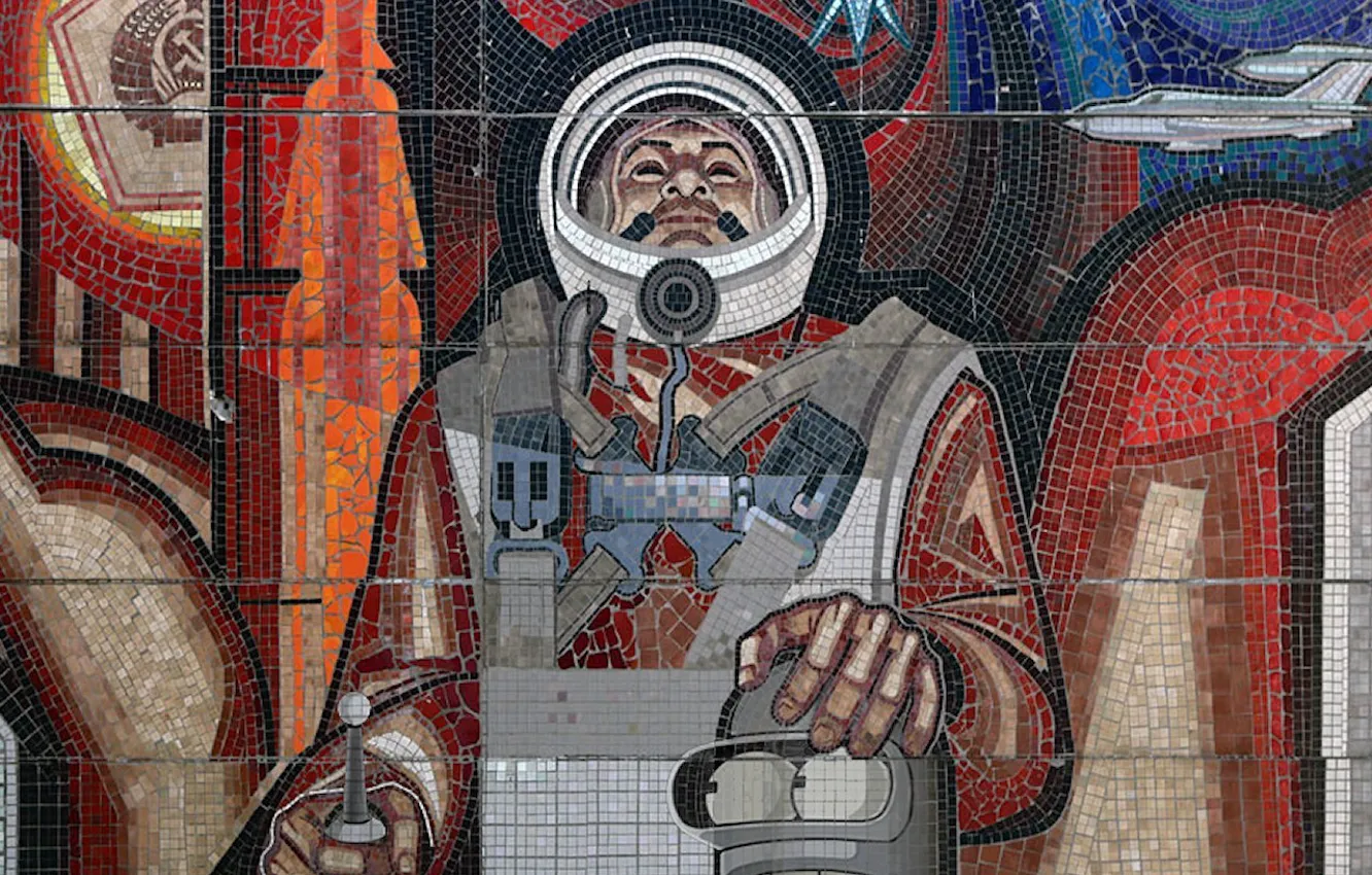 Photo wallpaper astronaut, USSR, mosaic, Bender