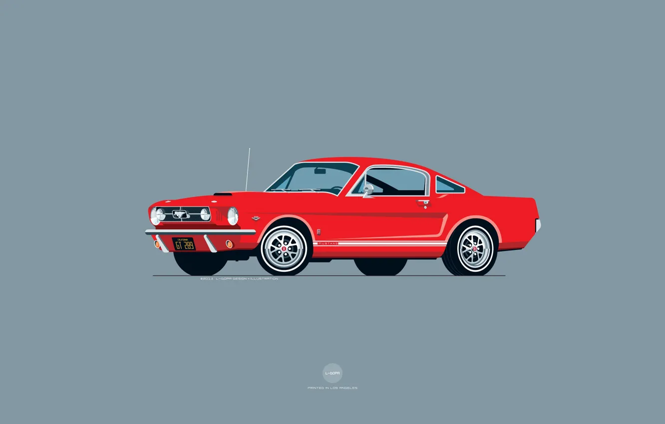 Photo wallpaper Mustang, Ford, Red, Auto, Minimalism, Figure, Machine, Ford Mustang