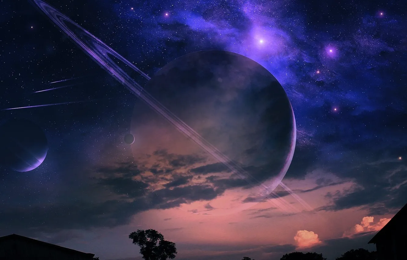 Photo wallpaper trees, night, planet