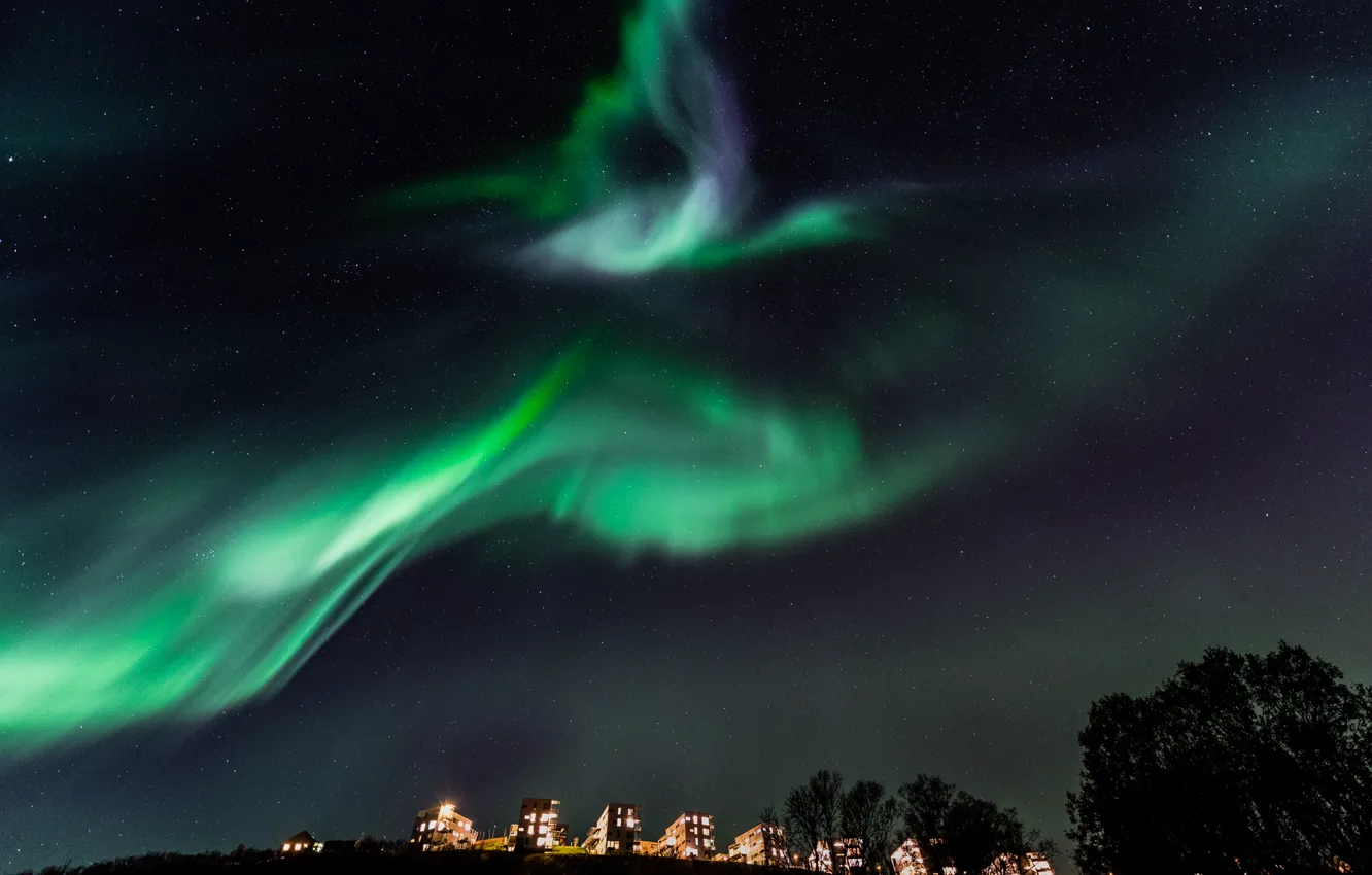 Photo wallpaper stars, night, home, Northern lights, Norway