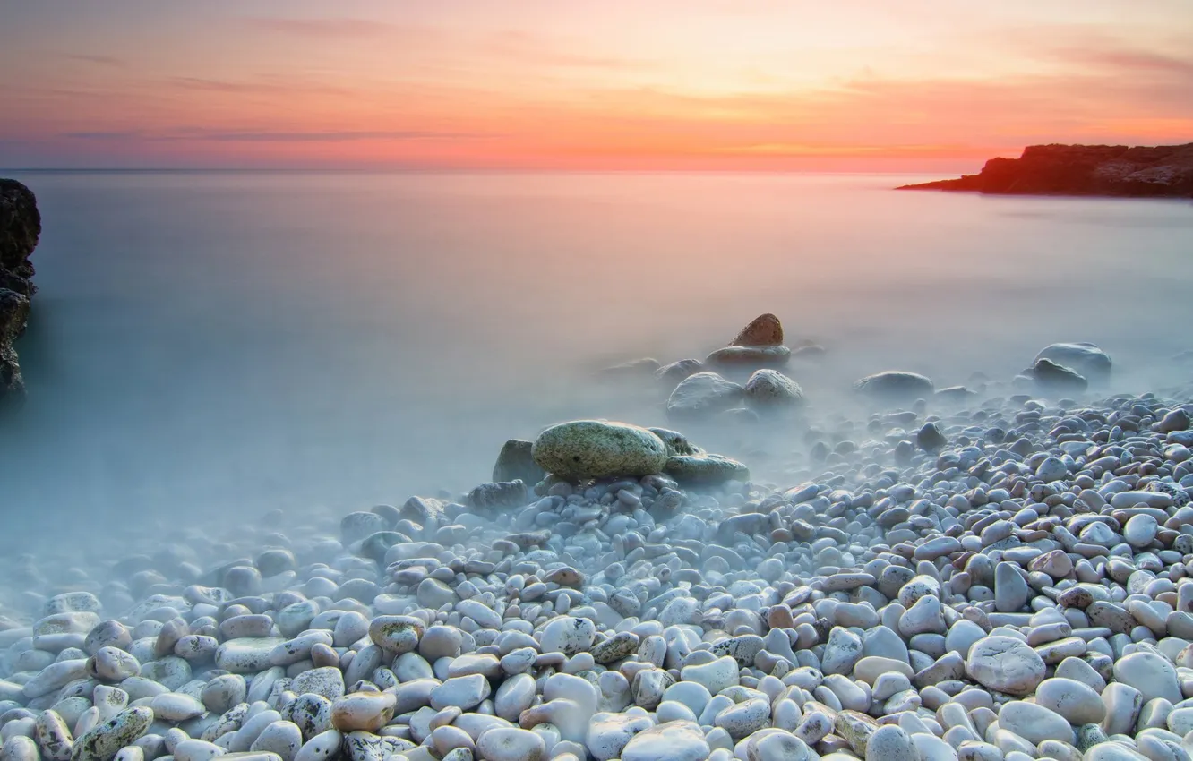 Photo wallpaper sea, beach, the sky, the sun, clouds, landscape, nature, fog