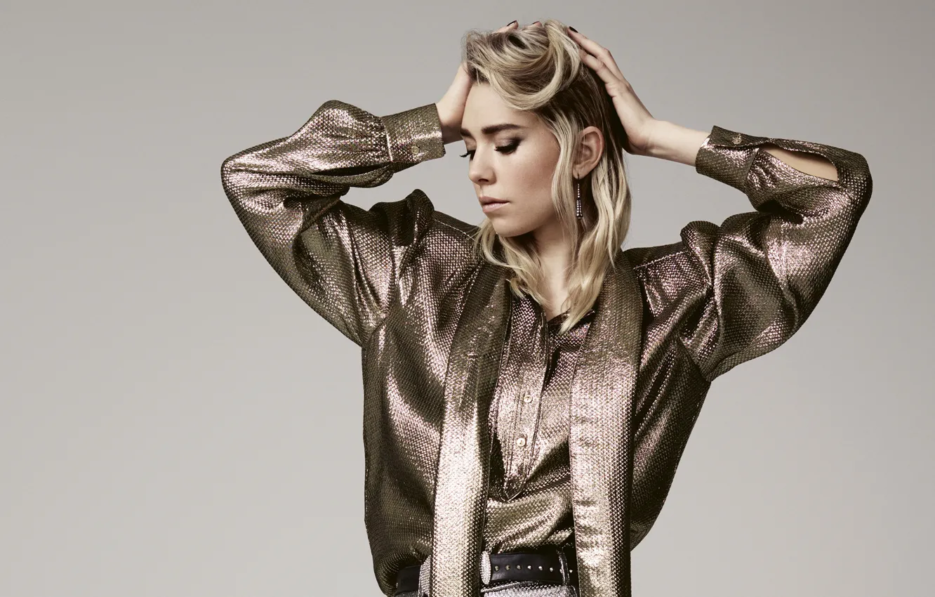 Photo wallpaper girl, face, pose, background, makeup, Marie Claire, Vanessa Kirby