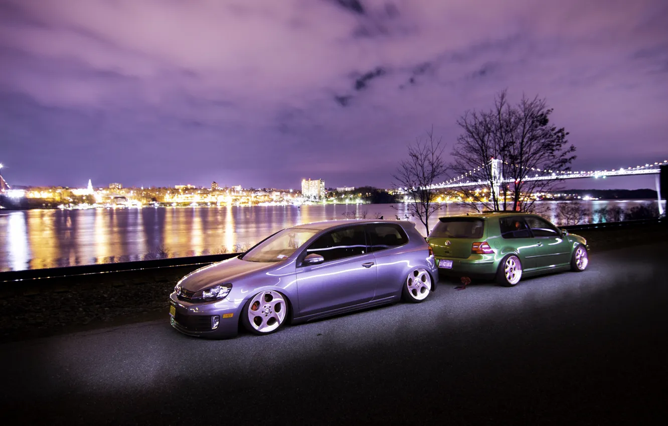 Photo wallpaper green, volkswagen, wheels, golf, style, tuning, gti, germany