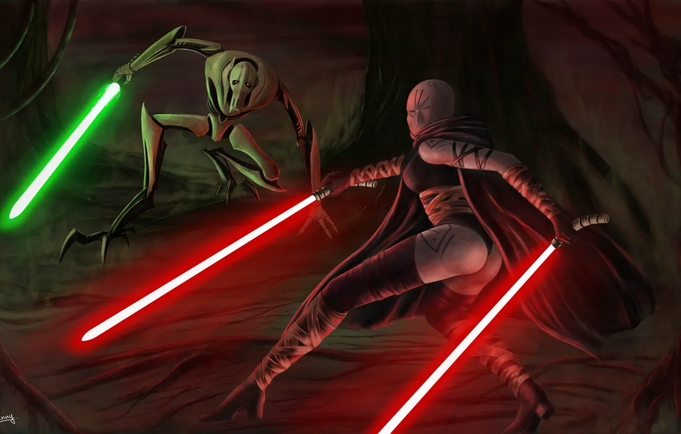 Photo wallpaper figure, General Grievous, Star wars, Asajj Ventress, Qymaen Jai Shelal, Lightsaber