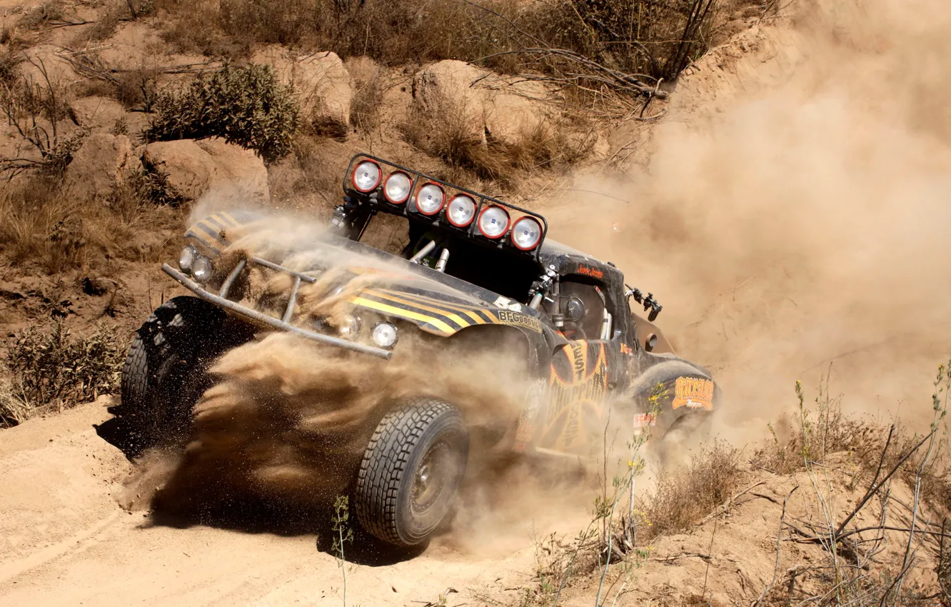 Photo wallpaper Sand, Auto, Dust, Desert, Stones, Mexico, Race, CA