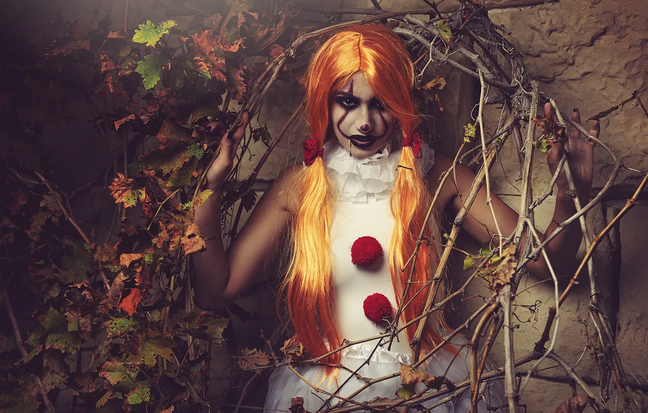 Photo wallpaper look, girl, face, style, portrait, makeup, Halloween, image