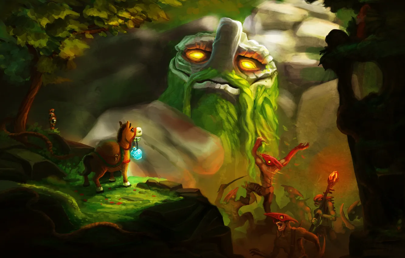 Photo wallpaper trees, stones, art, giant, donkey, dota 2, Tiny, ward