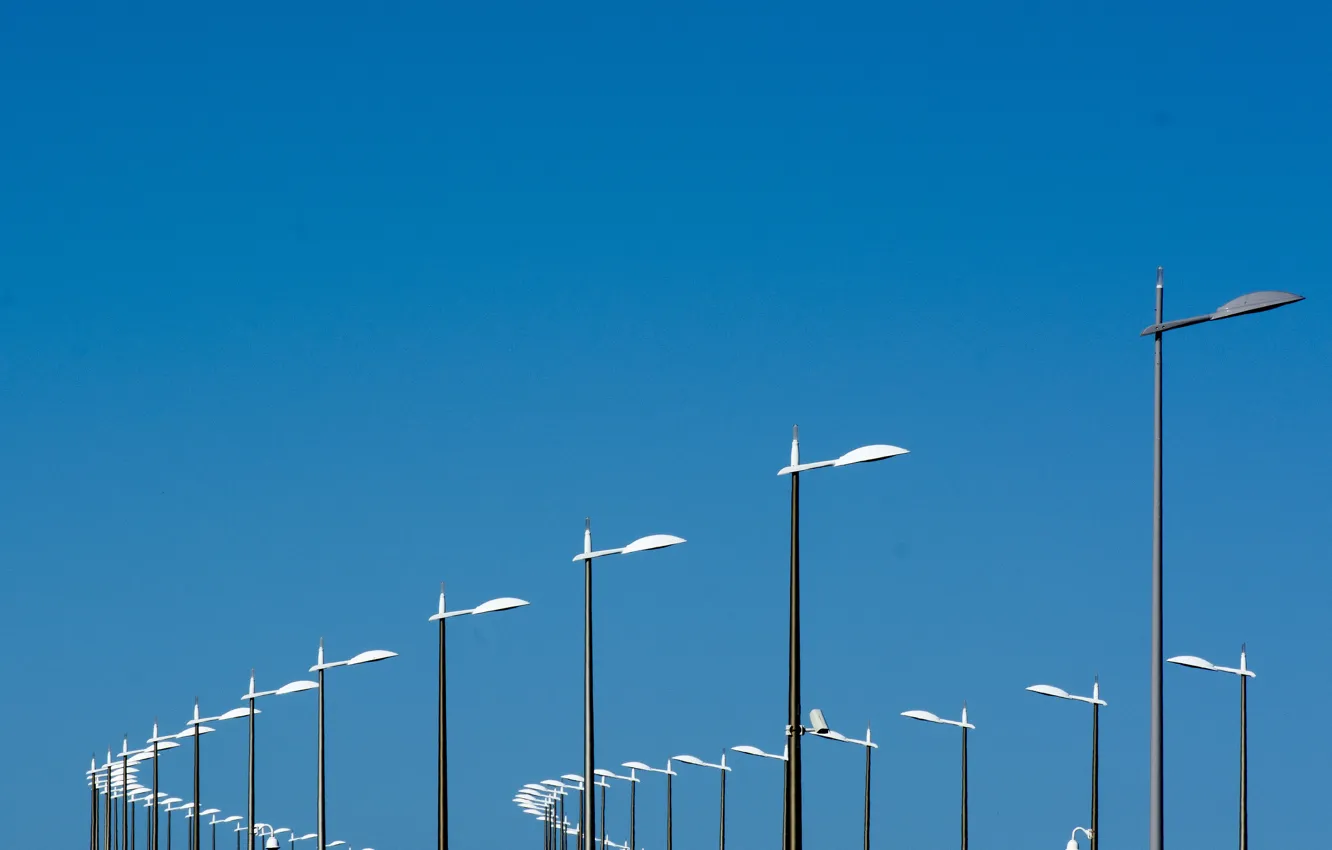 Photo wallpaper road, the sky, posts, lights