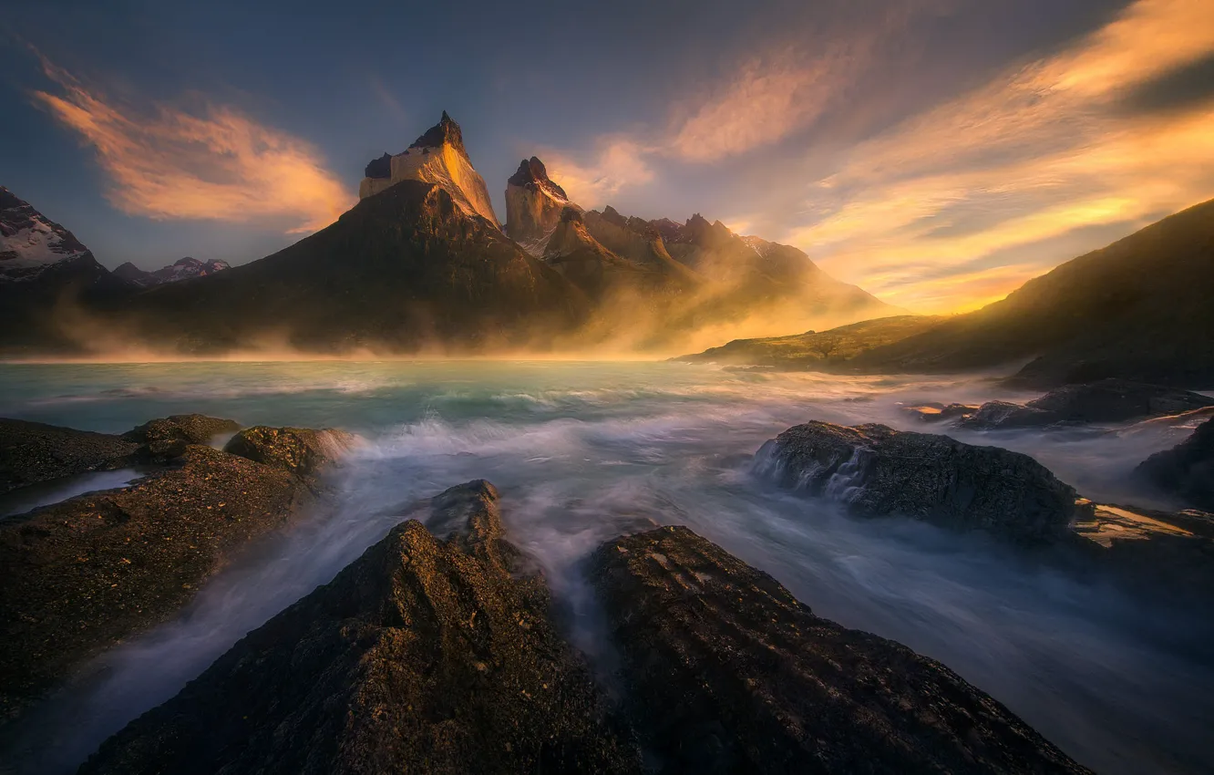 Photo wallpaper mountains, pond, Andes