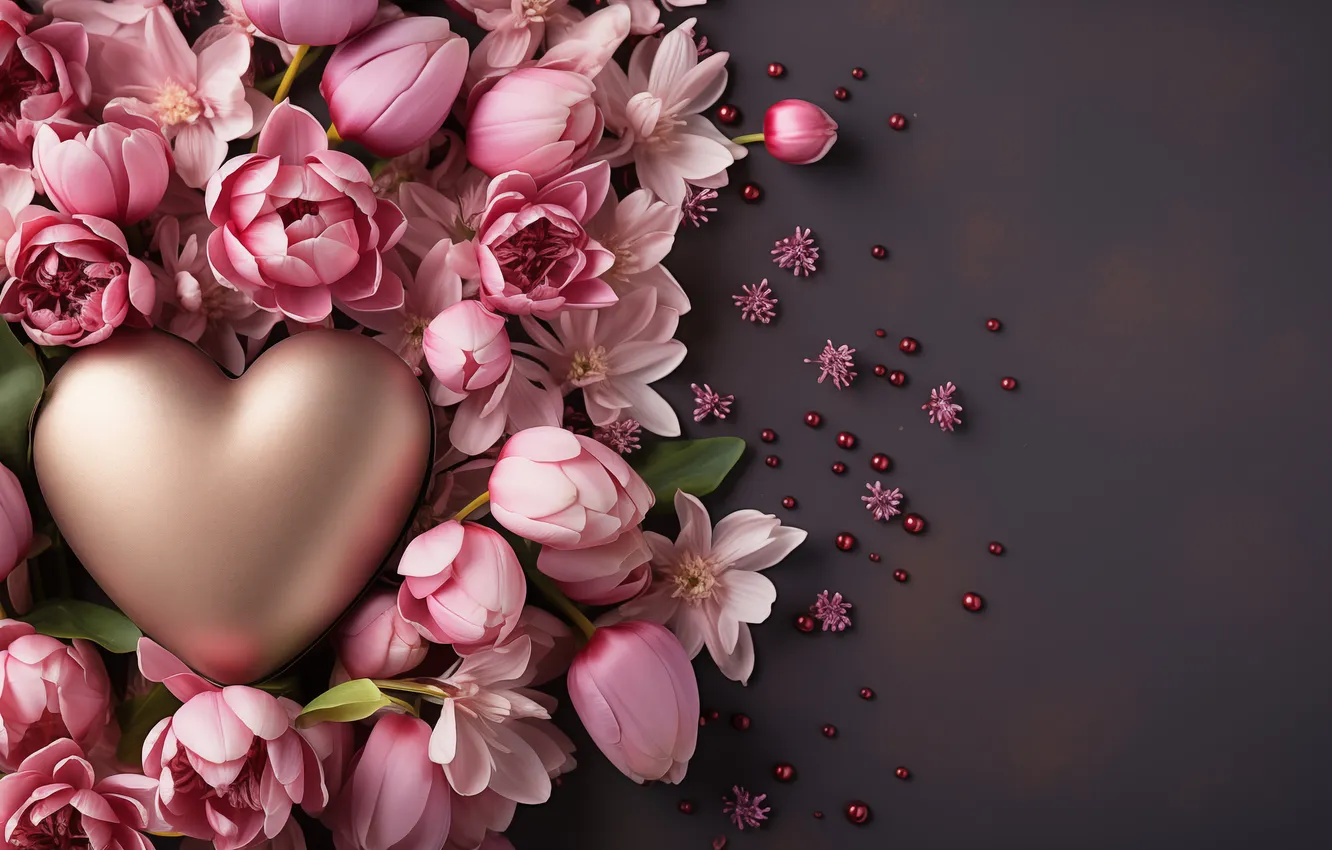 Photo wallpaper love, flowers, romance, heart, love, Valentine's day, heart, pink