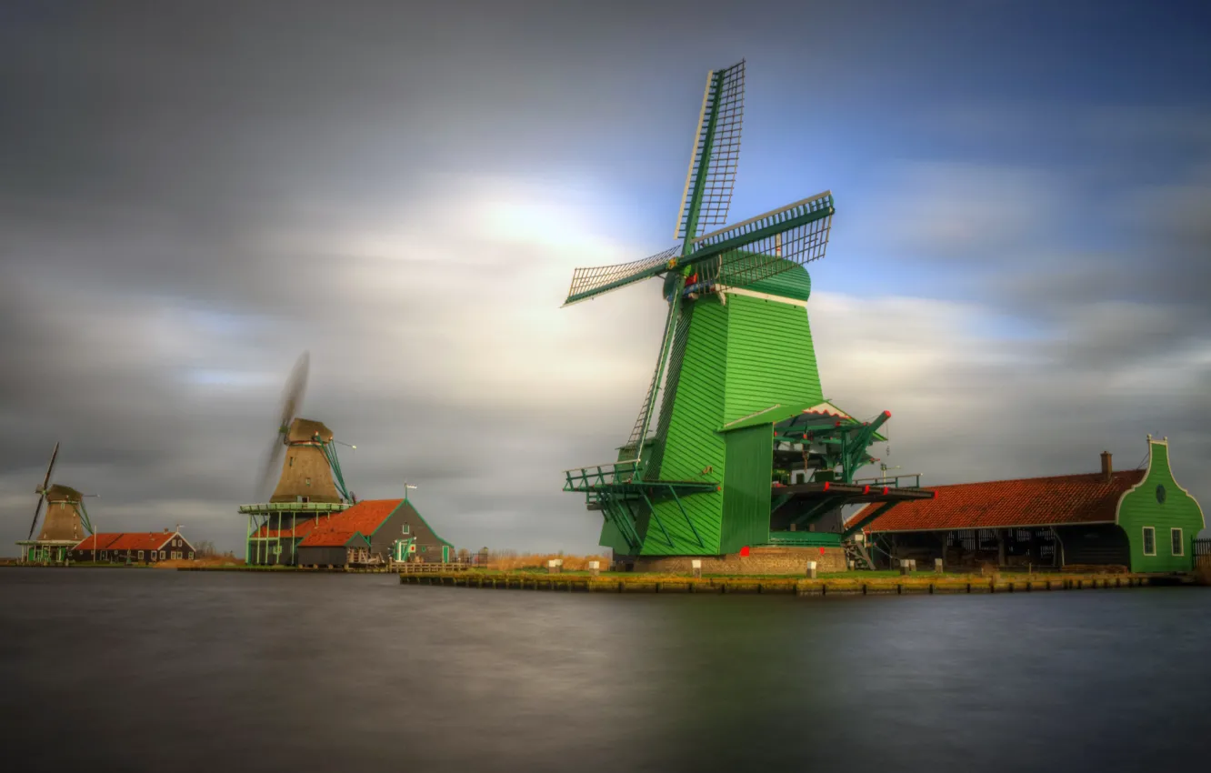 Photo wallpaper channel, Netherlands, windmill