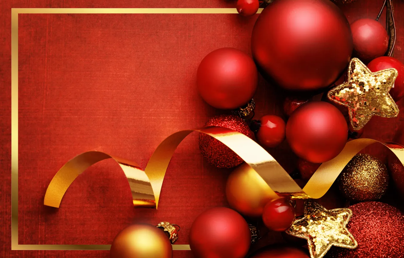 Photo wallpaper decoration, holiday, balls, new year, Christmas, red, Christmas, balls