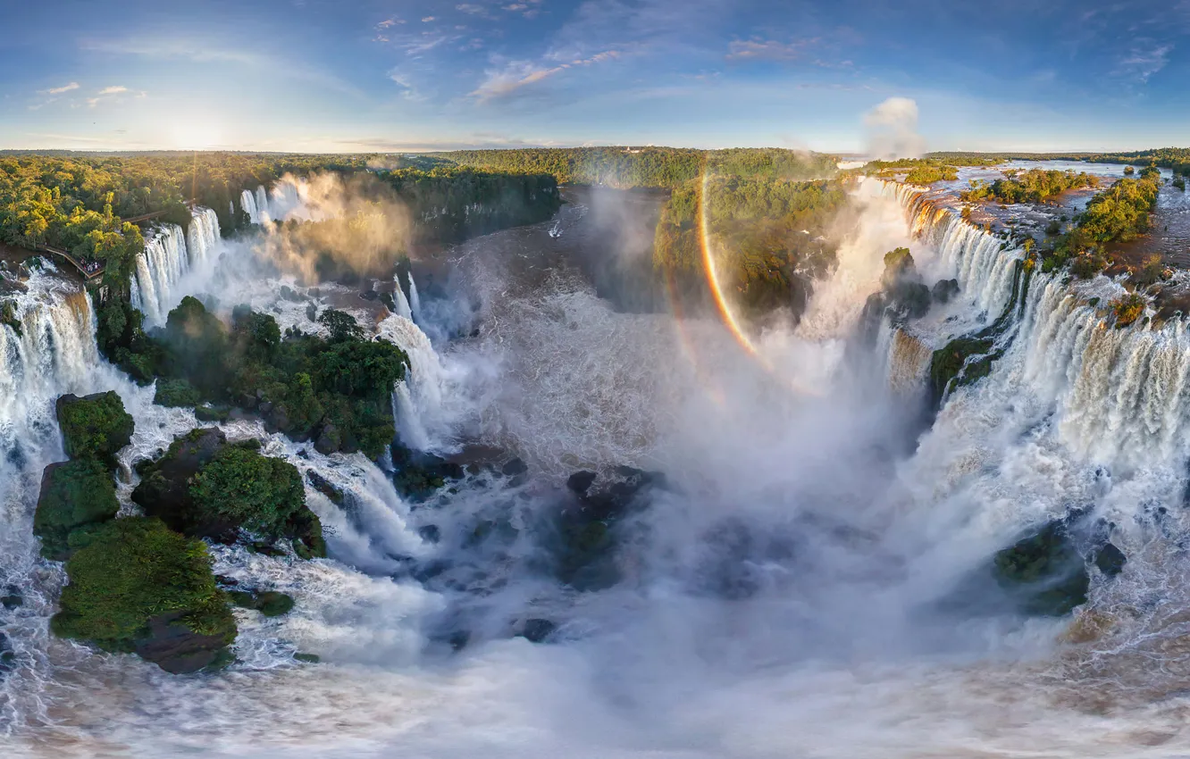 Photo wallpaper waterfalls, Brazil, rainbow, Argentina, South America, Iguazu