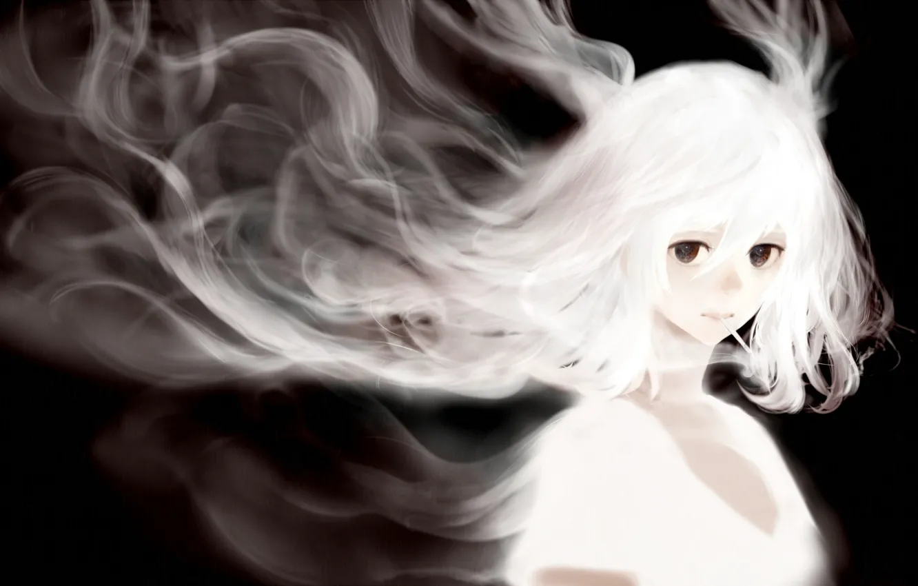 Photo wallpaper girl, hair, smoke, anime, art, cigarette, bounin