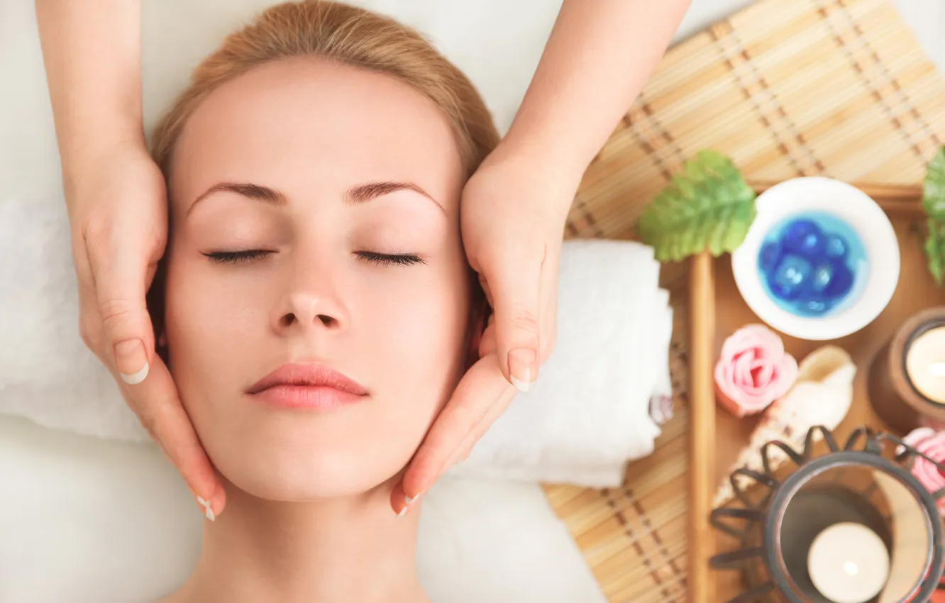 Photo wallpaper girl, towel, hands, massage, peace