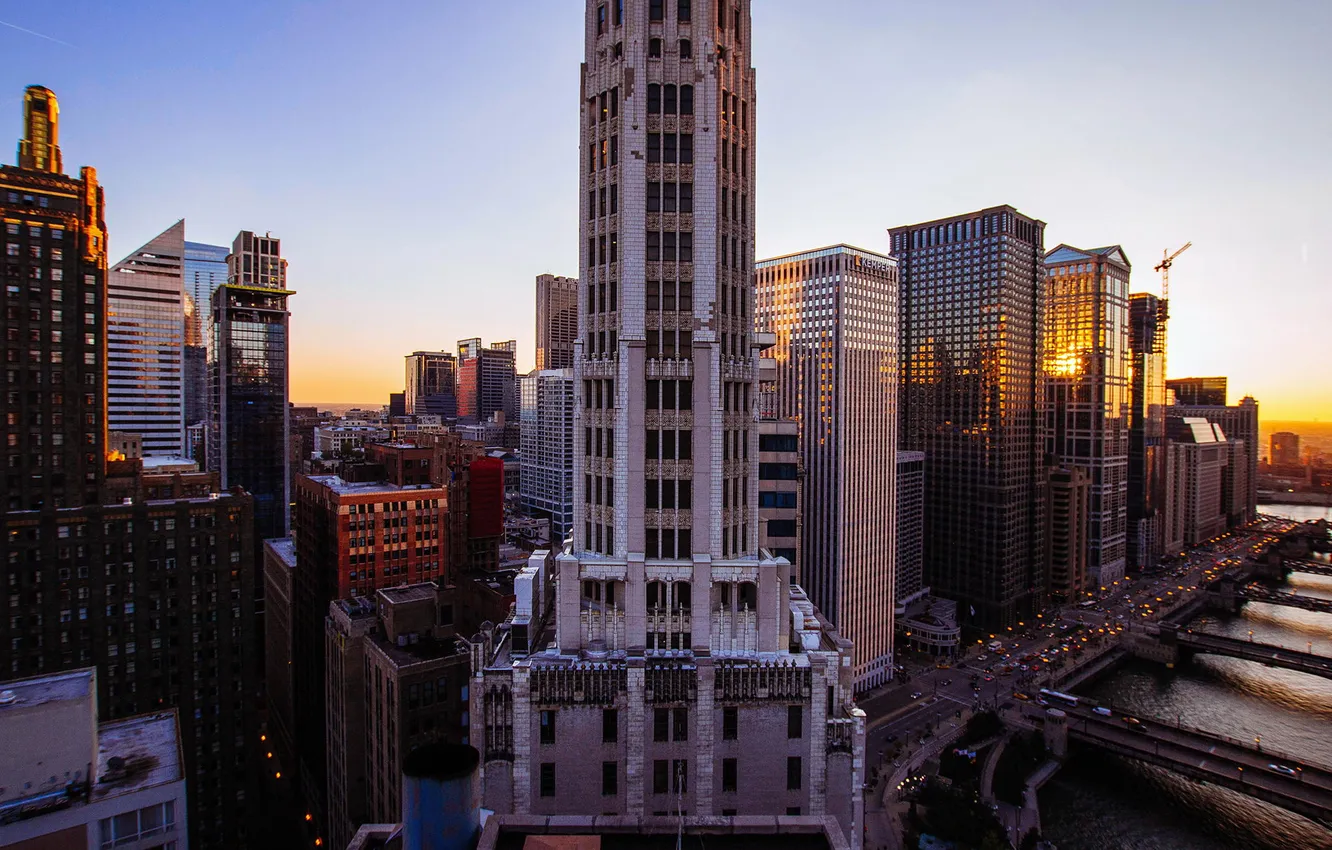 Photo wallpaper height, skyscrapers, Chicago, USA, Chicago, megapolis, illinois