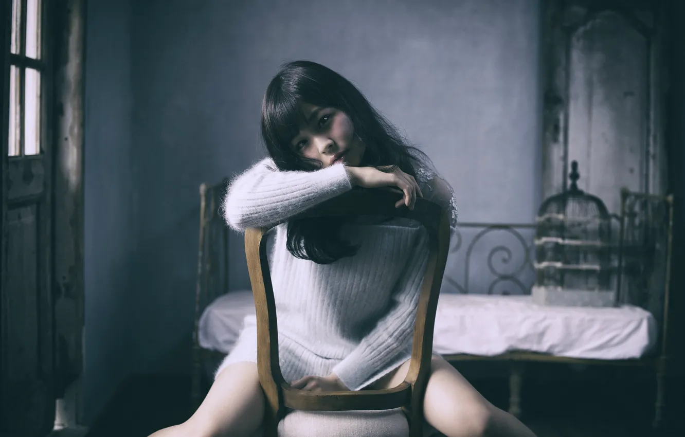 Photo wallpaper girl, loneliness, chair, legs