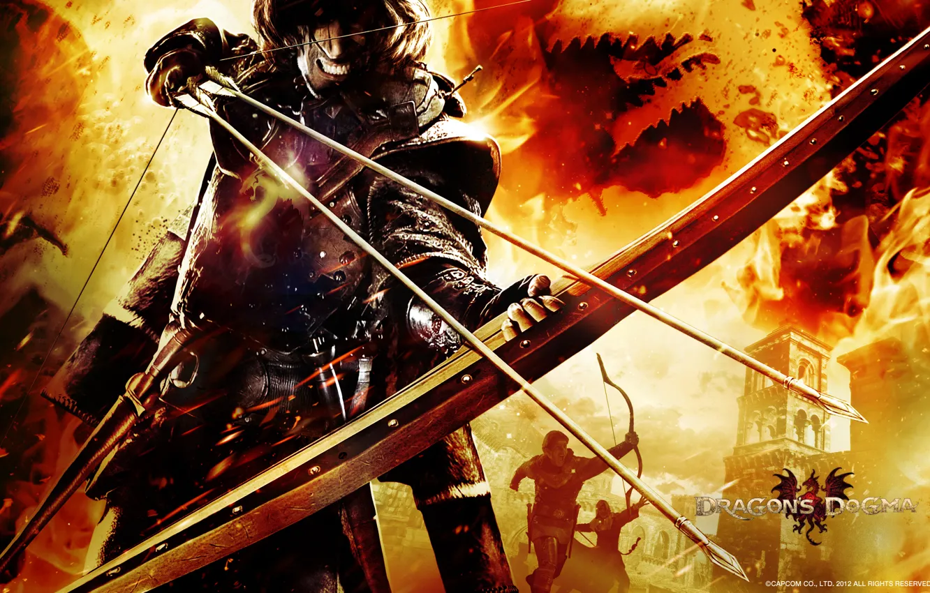 Photo wallpaper flame, game, bow, Ranger, arrows, Dragon's Dogma, archery