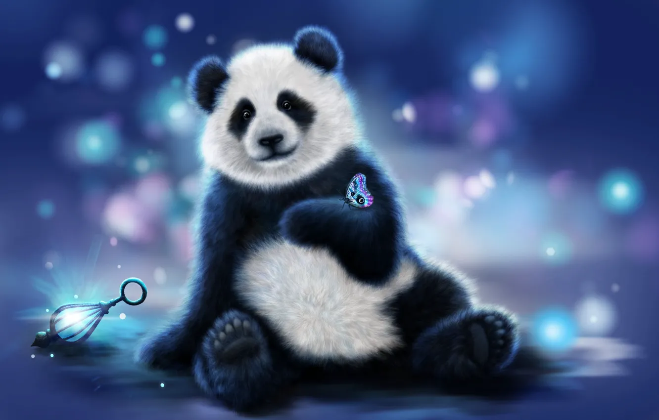 Photo wallpaper color, rendering, background, butterfly, bear, Panda
