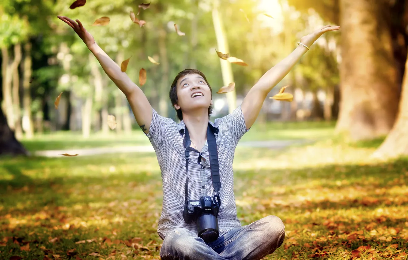 Photo wallpaper autumn, mood, the camera, guy