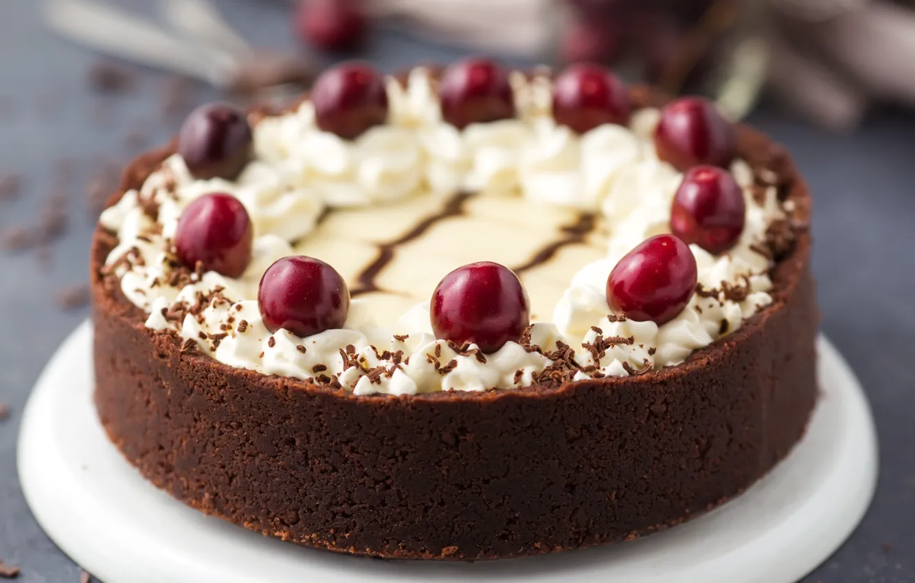 Photo wallpaper cherry, cheesecake, chocolate