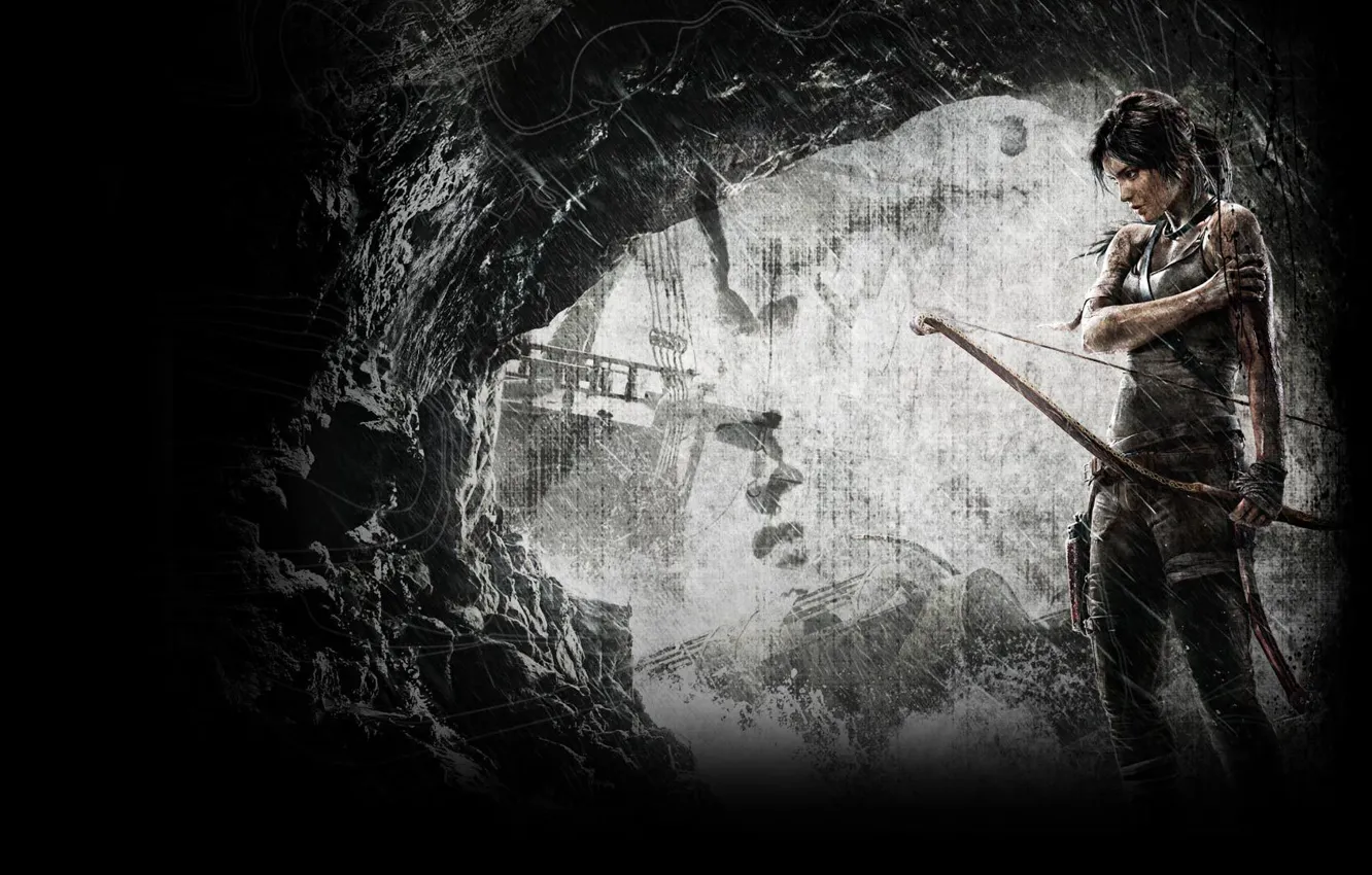 Photo wallpaper the game, bow, Tomb Raider, cave, Lara Croft, Lara Croft, wounds, Tomb raider