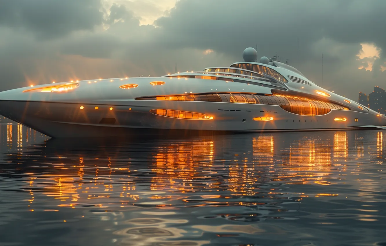 Photo wallpaper sea, fog, future, fiction, ship, haze, The ship, liner