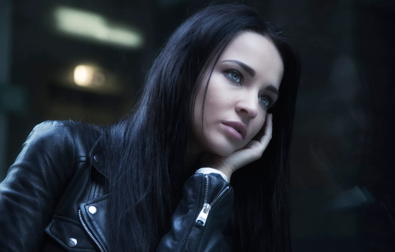 Photo wallpaper portrait, makeup, brunette, jacket, hairstyle, beauty, in black, kozhanka