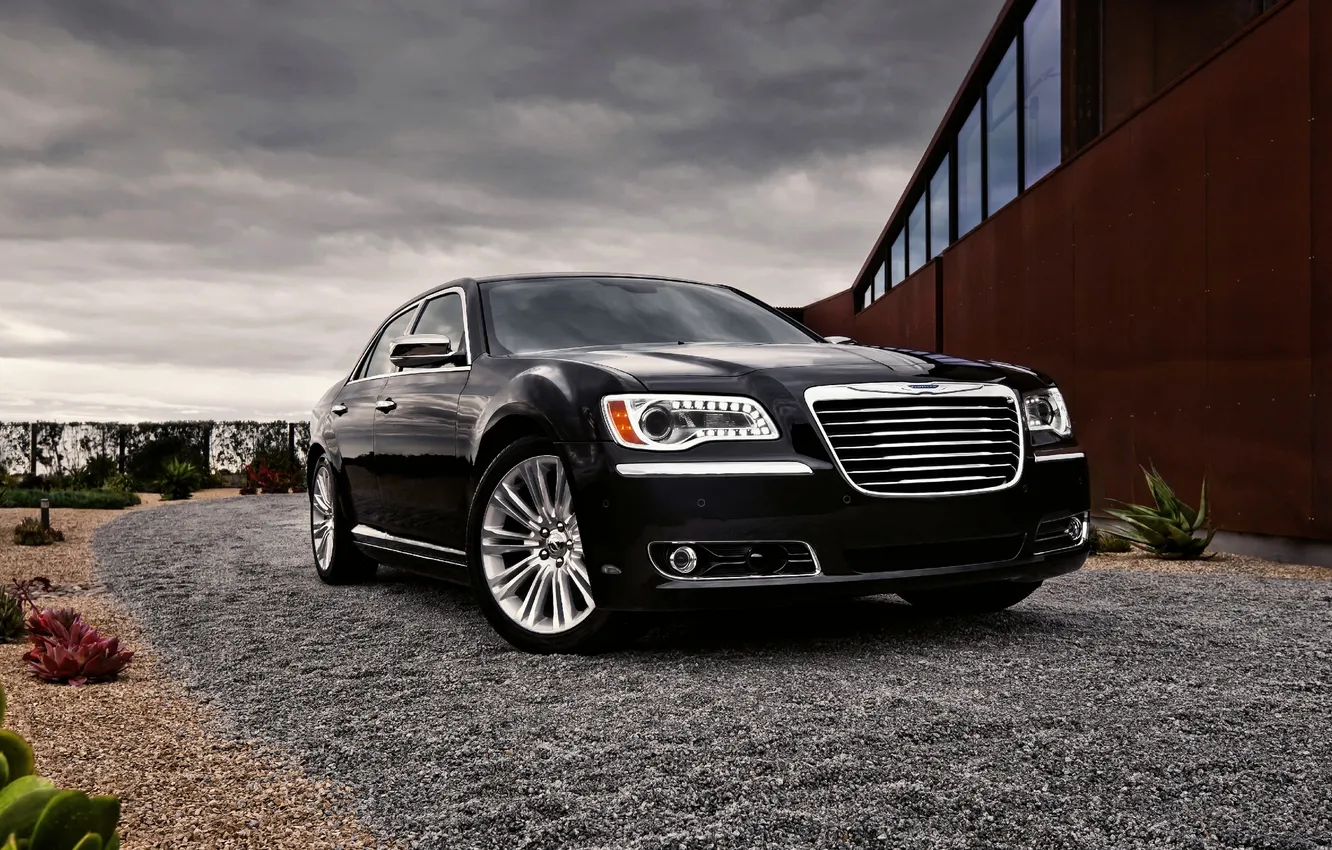 Photo wallpaper machine, the sky, black, lights, Chrysler, grille, the front, 300