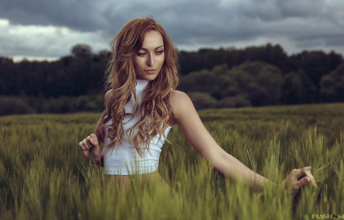 Wallpaper grass, girl, green, hair, Mike, meadow, girl, brown hair for ...