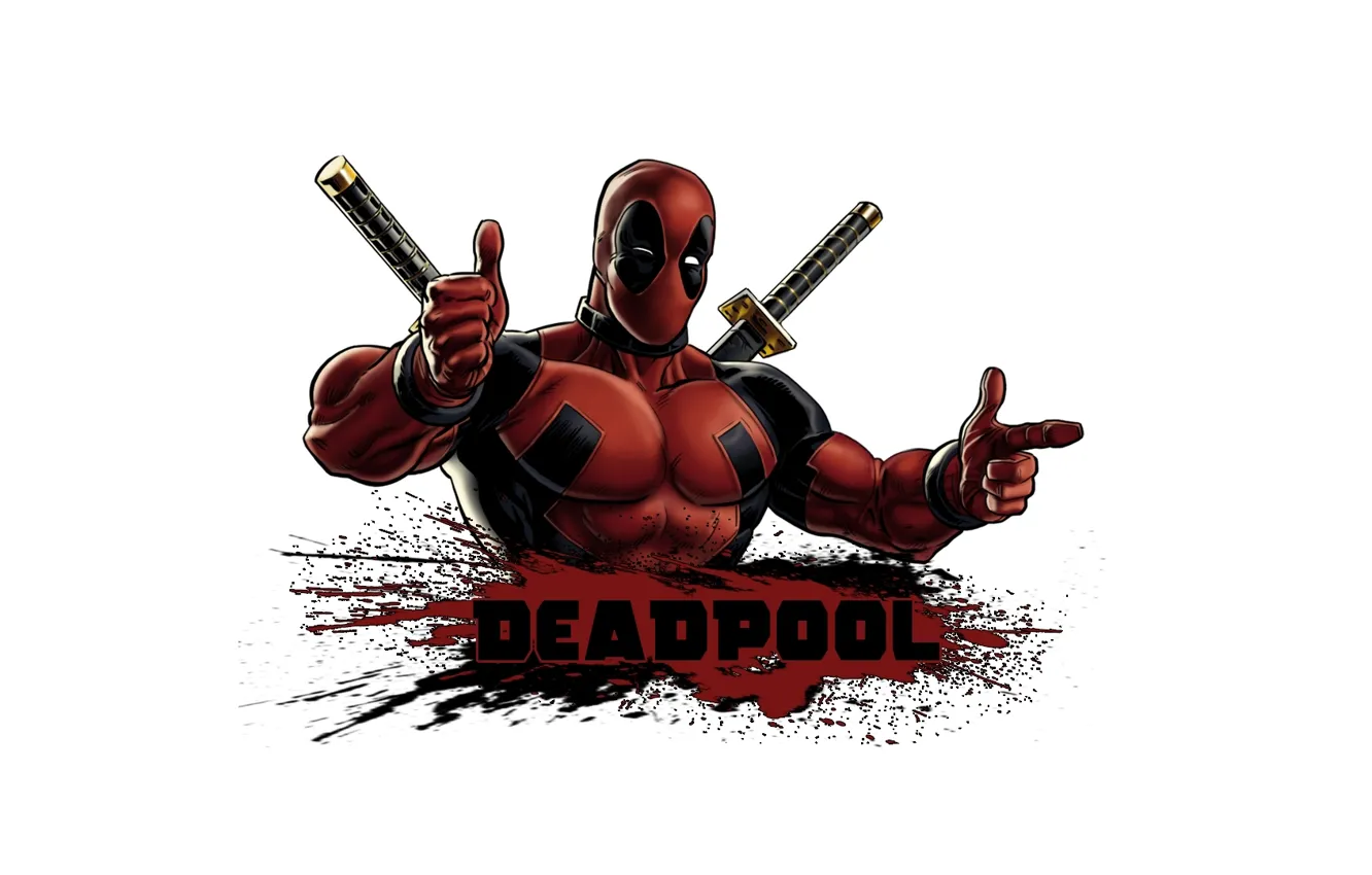 Photo wallpaper blood, Deadpool, pose, costume, swords