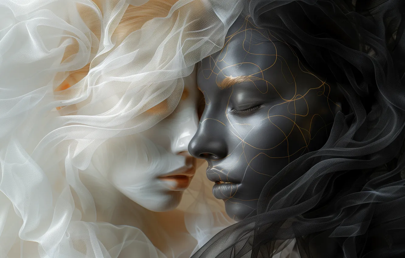 Photo wallpaper white, girl, line, face, eyelashes, style, pattern, black