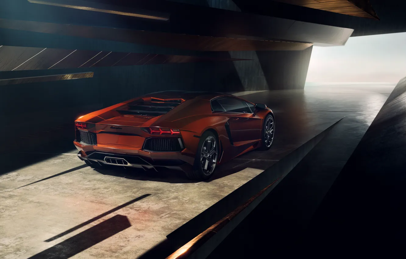 Photo wallpaper auto, orange, Lamborghini, supercar, sports car, Aventador, Lamborghini Aventador, Supercar