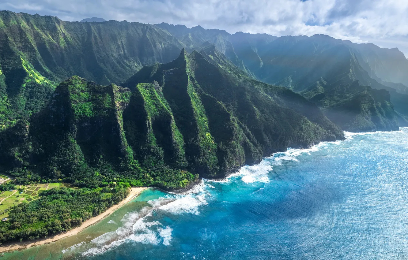 Photo wallpaper the ocean, coast, Hawaii, USA, Napali Coast