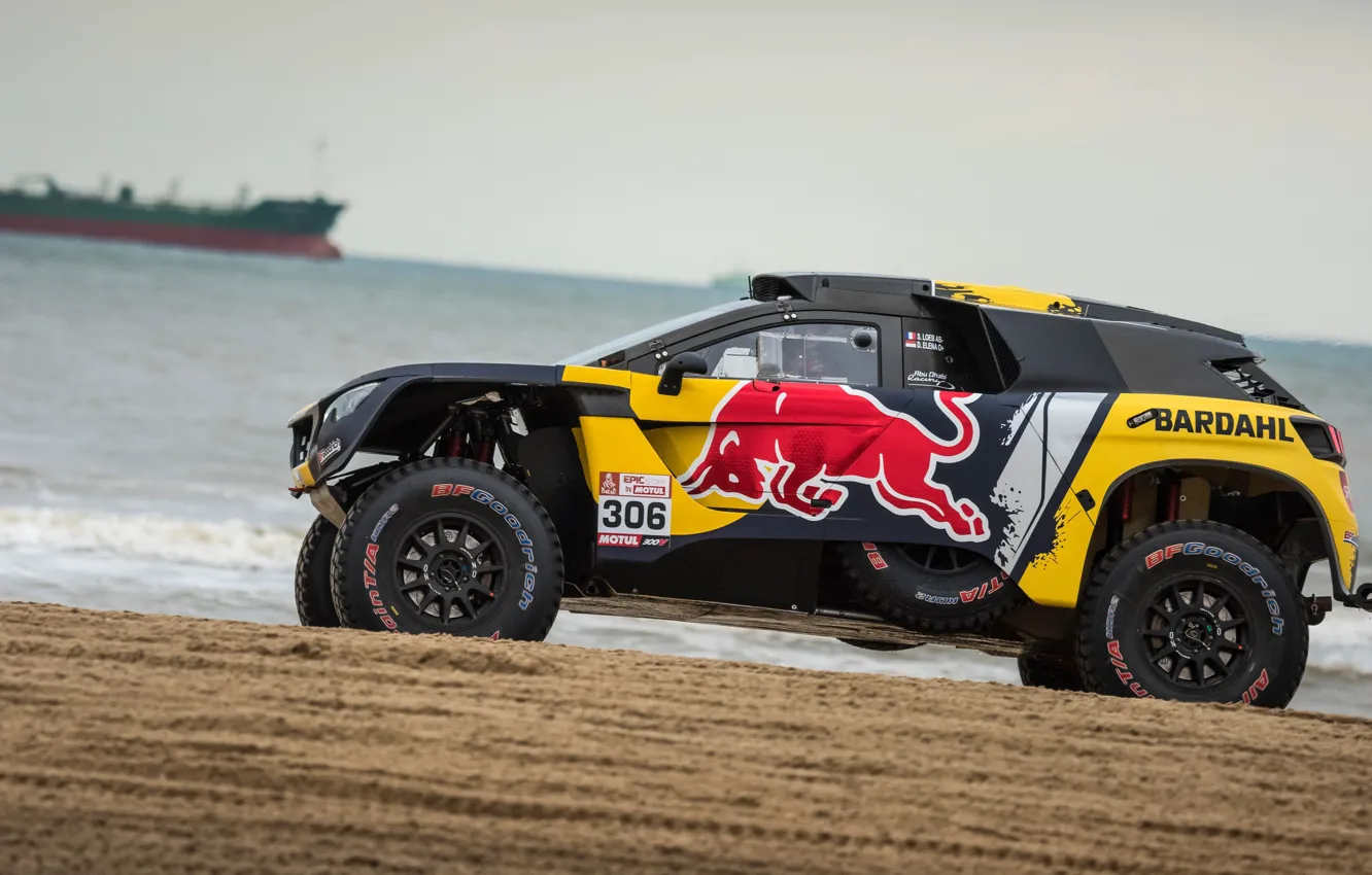 Photo wallpaper Sand, The ocean, Auto, Sport, Machine, Shore, Race, Peugeot