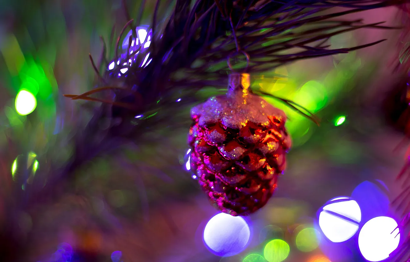 Photo wallpaper light, branches, lights, new year, blur, Christmas, garland, needles