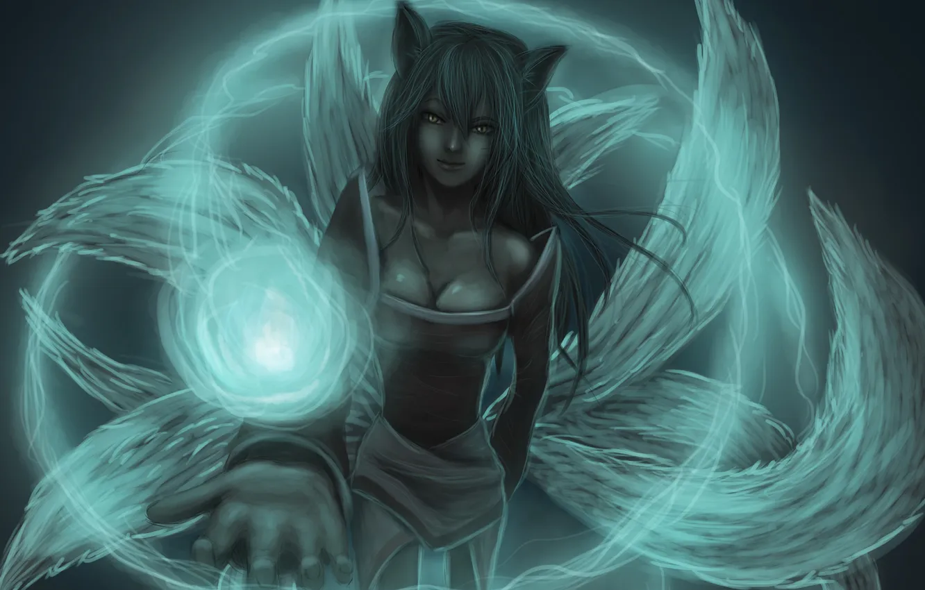 Photo wallpaper girl, magic, tail, sphere, ears