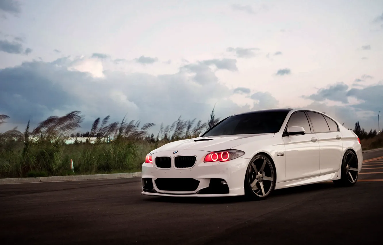 Photo wallpaper tuning, BMW, the evening, BMW, white, headlights, 5 Series, five