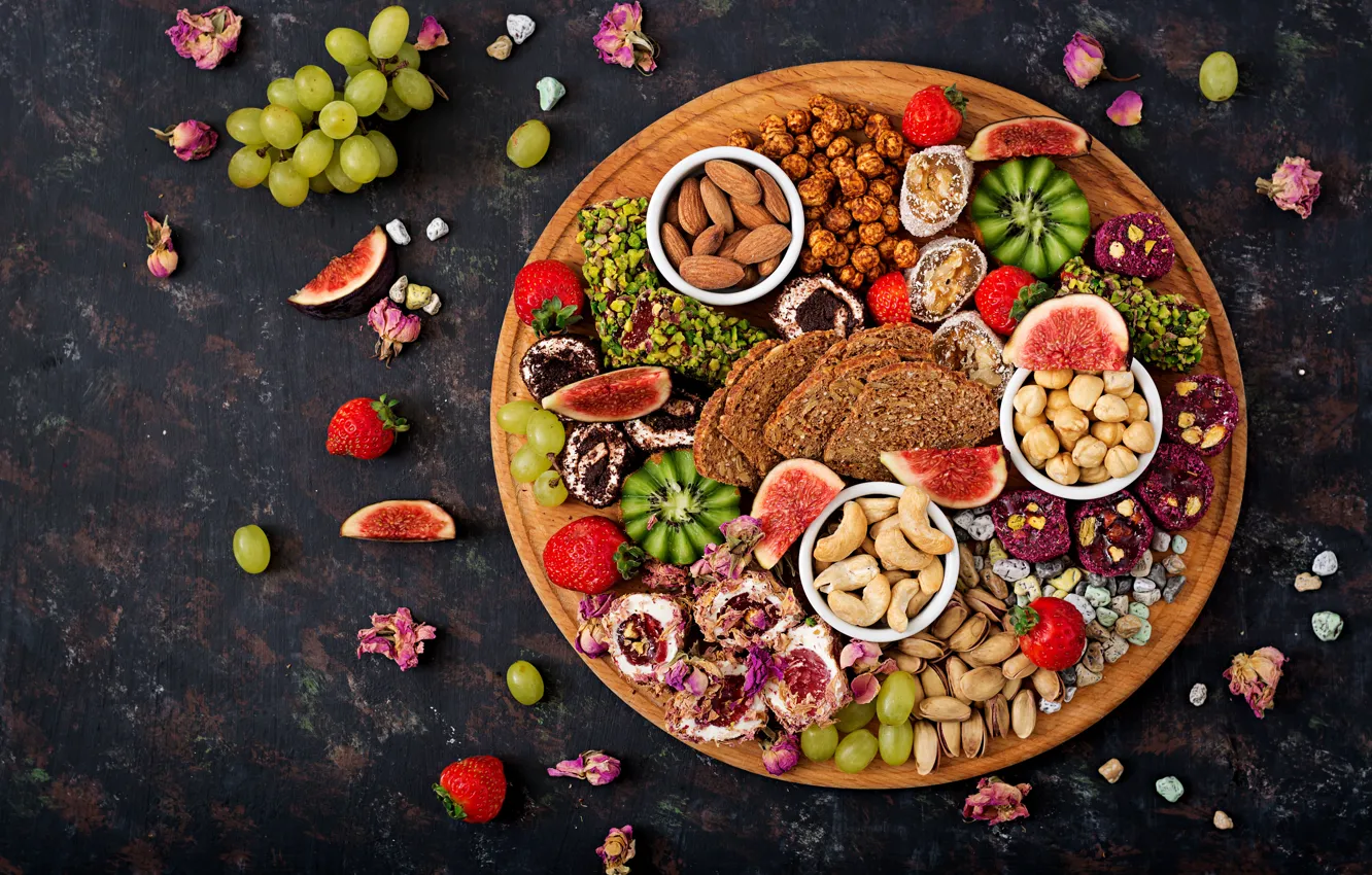 Photo wallpaper berries, colorful, kiwi, strawberry, bread, grapes, sweets, summer