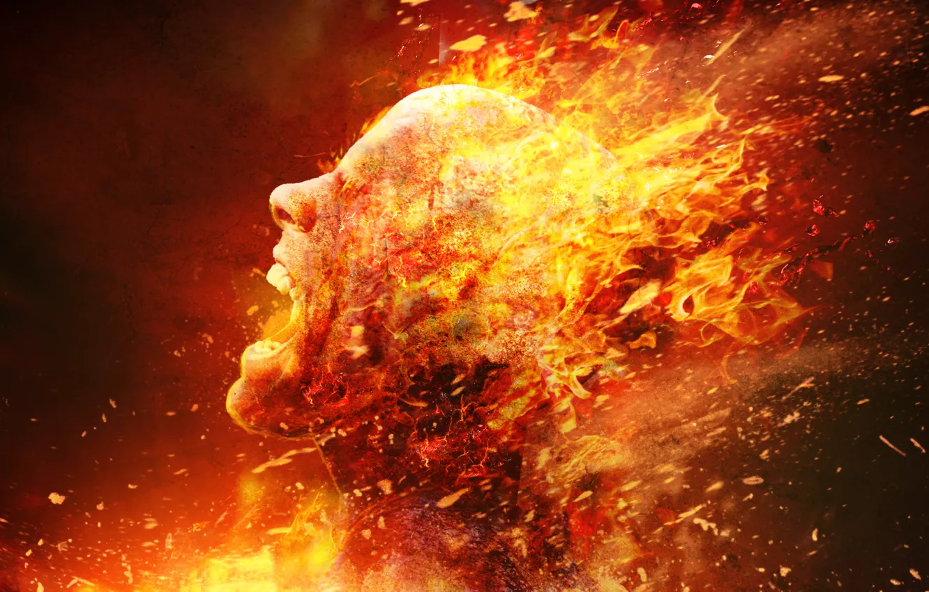 Photo wallpaper head, fire, death, flesh