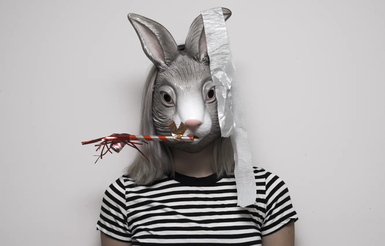 Photo wallpaper girl, hare, rabbit, mask