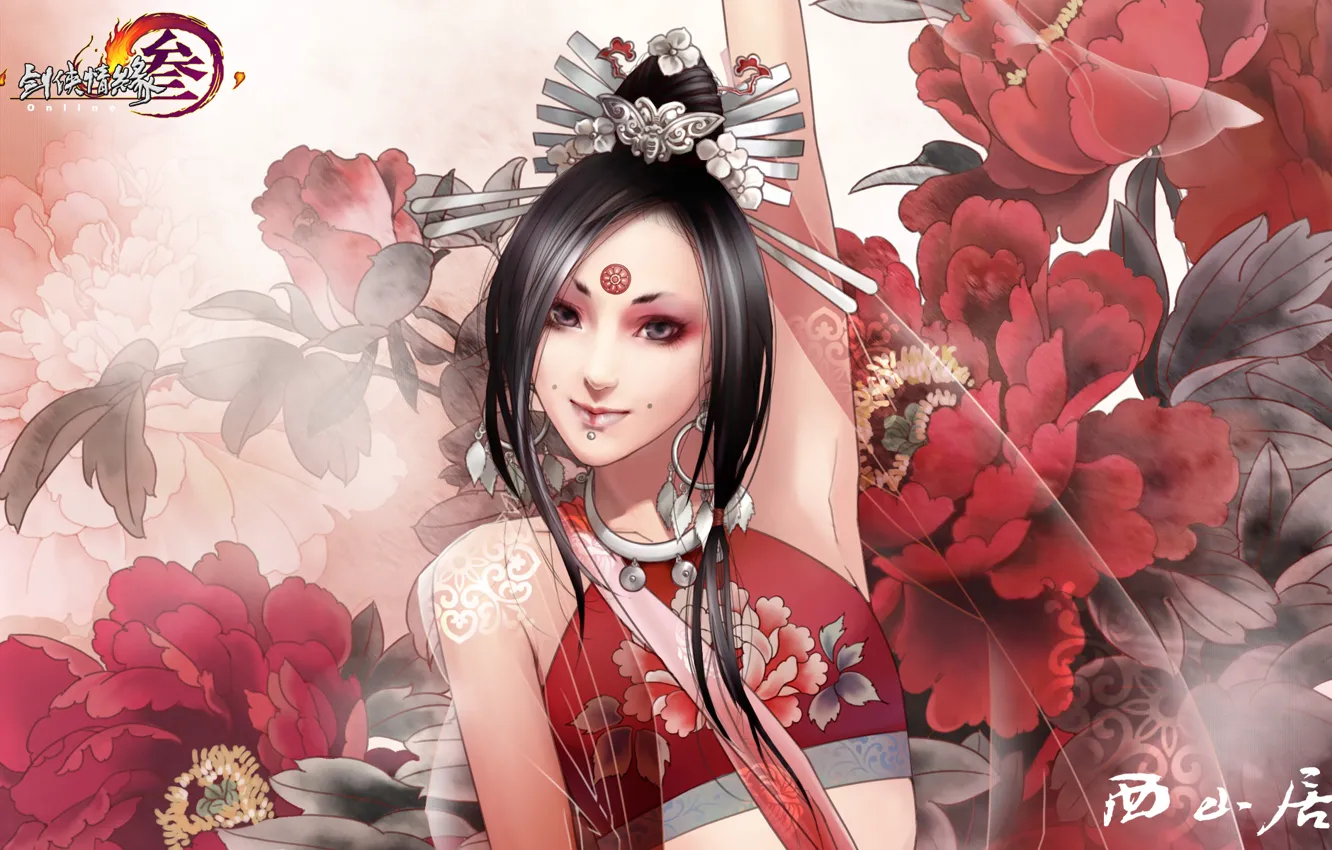 Photo wallpaper JX Online, Red Flowers, Chinese, Tattoo
