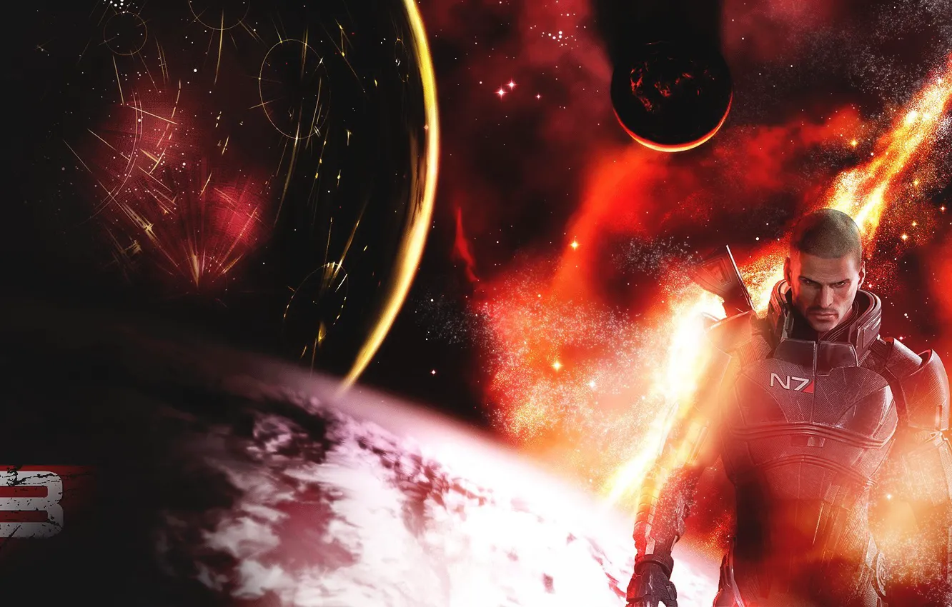 Photo wallpaper Planet, mass effect, Shepard