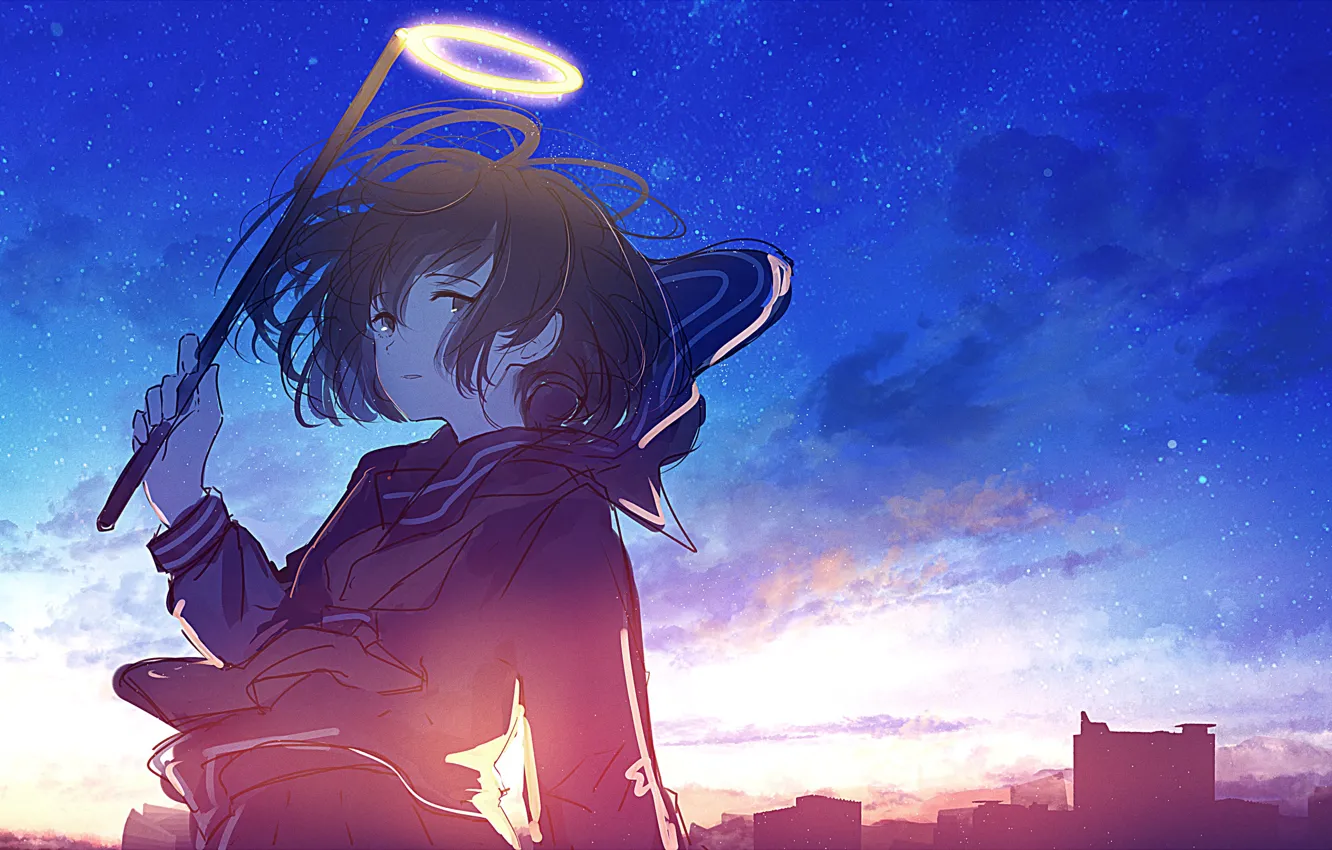 Photo wallpaper the sky, stars, sunset, home, schoolgirl, halo, mfua. RU