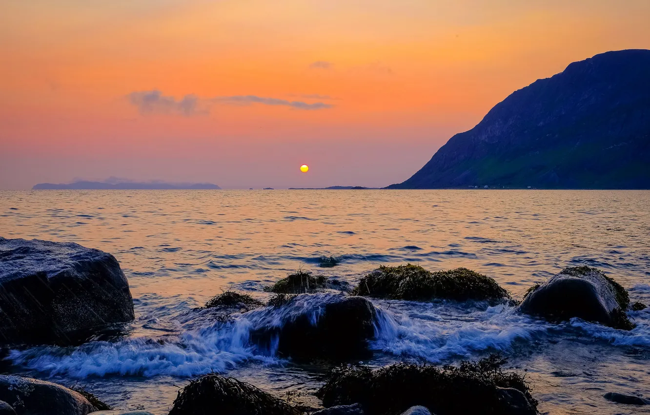 Photo wallpaper sea, sunset, Norway