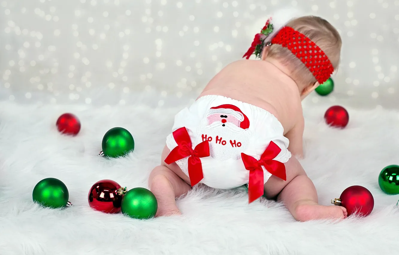 Photo wallpaper balls, new year, baby, diaper