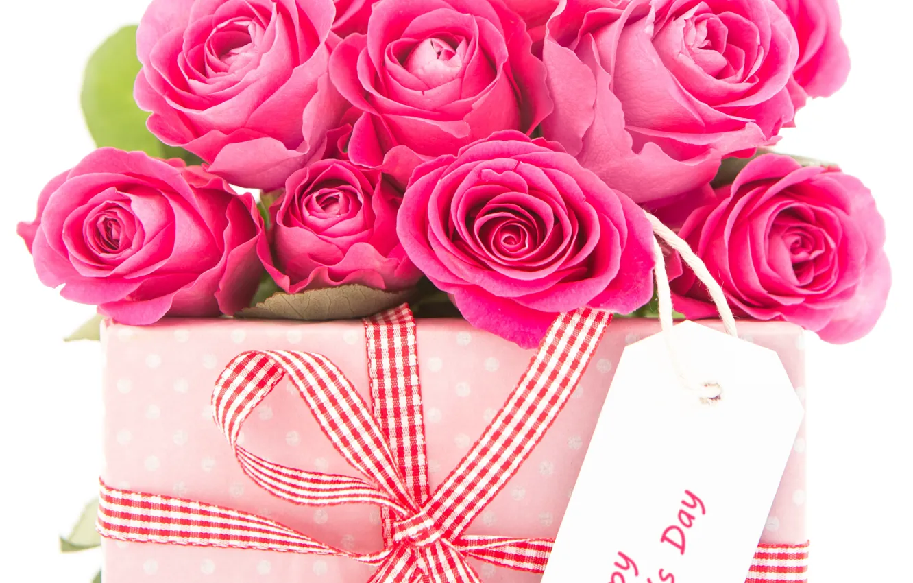 Photo wallpaper flowers, holiday, gift, roses, bow, box